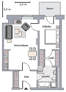 Grundrissbeispiel Gesamtwohnfläche 64 qm